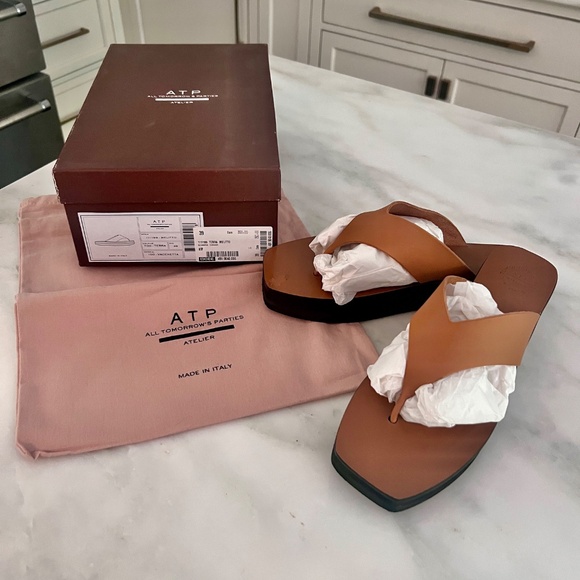 ATP ATELIER Flatform Vacchetta Leather Sandal in Terra/Black Size 39 with Box - Picture 12 of 13